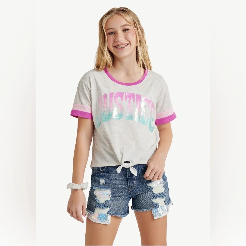 Justice Short Sleeve Tee & Matching Hair 🎀